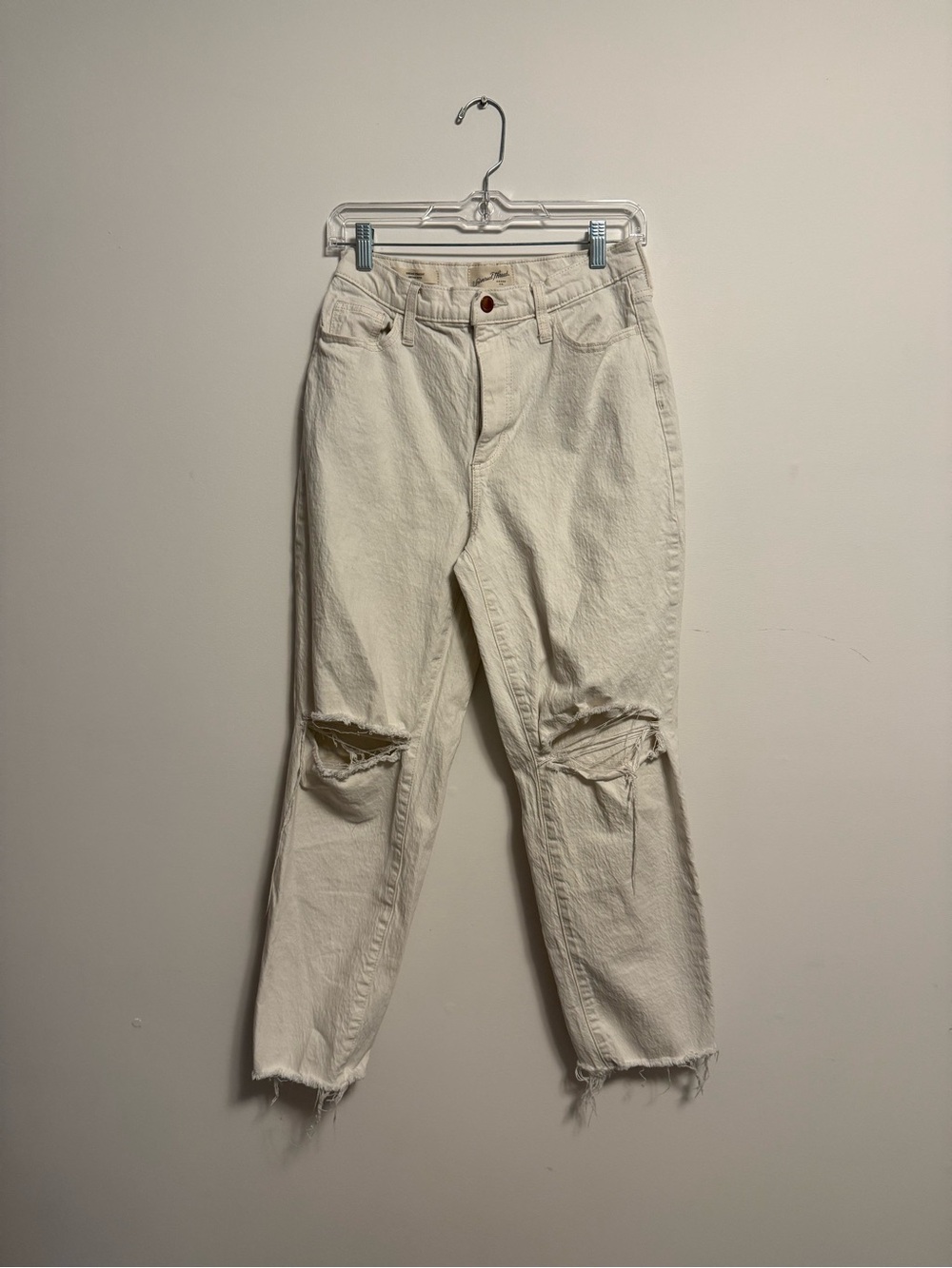 Women’s Cream Distressed Knee Jeans